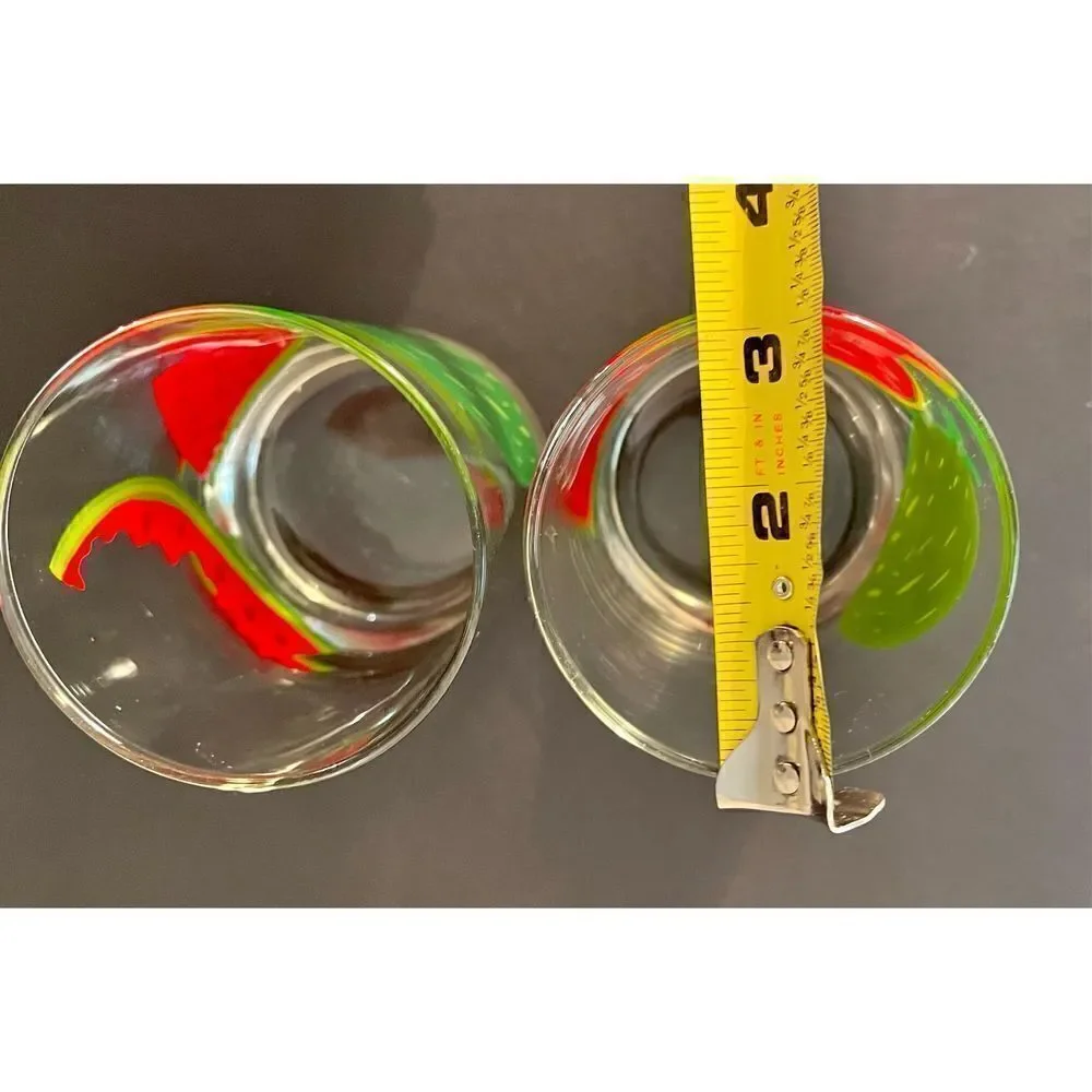 2 Vintage Watermelon Glasses, Lowballs, Cocktail Glasses EVC